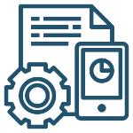 Icon of document, gear, and smartphone symbolizing digital management.