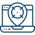 Icon of a laptop with a location pin containing a virus symbol.