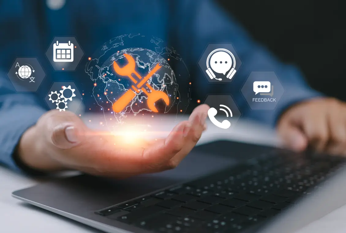 Digital tools hovering above a hand